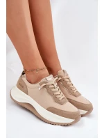 Zamszowe Sneakersy Damskie Na Platformie Big Star RR274A345 HI-POLY SYSTEM Ciemnobeżowe