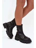 Ocieplane Botki Damskie Na Zamek Z Ozdobami Czarne Thavira