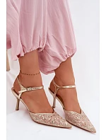 Pánské síťované dámské sandály na jehlovém podpatku se třpytivým zdobením Zlato Laria