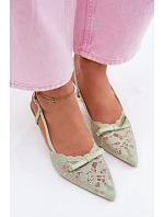 Krajkové dámské sandály na podpatku s mašlí zelené Maribelle