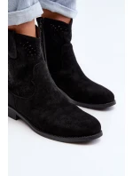 S.Barski dámské prolamované kotníkové boty na plochém podpatku, černé S.Barski dámské prolamované kotníkové boty na plochém podpatku, černé