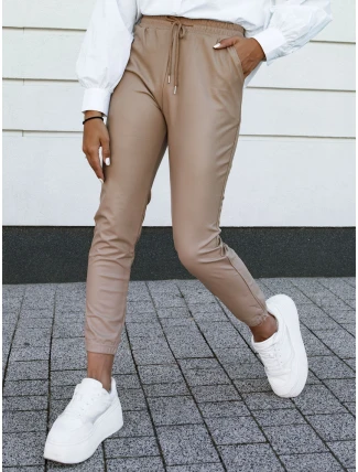 Dámske voskované béžové nohavice BRIAL so šnúrkou FashionStreet UY2152