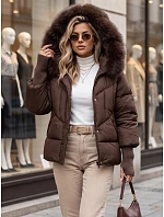 Dámska prešívaná zimná bunda s kožušinou, hnedá, FashionStreet TY5744 Dámska prešívaná zimná bunda s kožušinou, hnedá, FashionStreet TY5744
