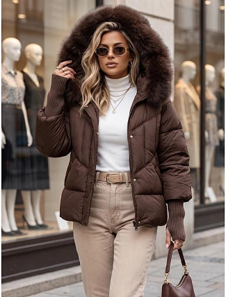 Dámska prešívaná zimná bunda s kožušinou, hnedá, FashionStreet TY5744 Dámska prešívaná zimná bunda s kožušinou, hnedá, FashionStreet TY5744