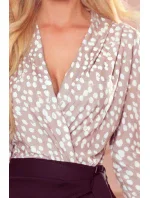 Dámske béžové bodkované body/blúzka s preloženým obálkovým výstrihom 375-1