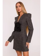 M869 Tvídové šaty s výstrihom do V - čierne
