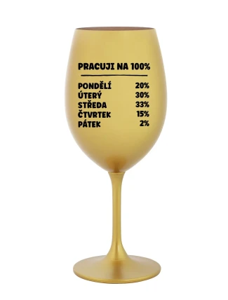 PRACUJI NA 100% - zlatá sklenice na víno 350 ml
