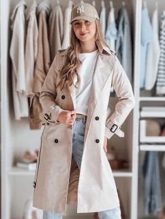 Dámsky dlhý kabát s opaskom SLIMFOTA light beige FashionStreet NY0745