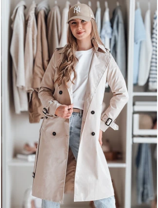 Dámsky dlhý kabát s opaskom SLIMFOTA light beige FashionStreet NY0745