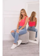 Blúzka s volánikmi bez ramienok ružová neónová Blúzka s volánikmi bez ramienok ružová neónová