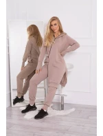 Mikinová súprava s dlhšou stranou tmavo béžová