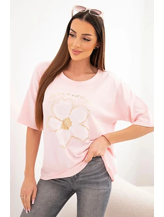 Dámska bavlnená blúzka oversize s kvetinovou potlačou candy pink Dámska bavlnená blúzka oversize s kvetinovou potlačou candy pink