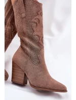 Ażurowe Kozaki Kowbojki Na Słupku S.Barski HY51-606 Brązowe