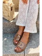 Damskie Płaskie Klapki Z Cekinami S.Barski KV27-052 Brązowe