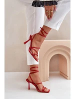 Stylowe Sandały Na Szpilce Z Paskami Czerwone Saredi