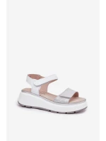 Skórzane Sandały Damskie Platformie I Koturnie Na Rzep S.Barski LR51-543 Srebrne