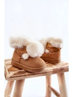 Dziecięce Młodzieżowe Ocieplane Botki Śniegowce Brązowo-Białe Roofy
