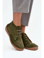 Skórzane Półbuty Damskie Z Przeszyciami Na Zamek Artiker 57C2119 Zielone