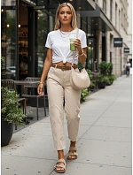 Dámske džínsy s opaskom béžovej farby FashionStreet UY3055