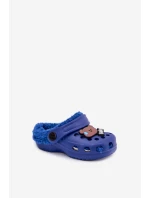 Penové Dětské Pantofle Vyhřívané S Kožešinou S Přezkami Tmavě Modré Cerelle