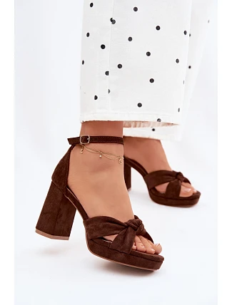 Dámské sandály na podpatku z imitace semiše čokoládové Rosetta