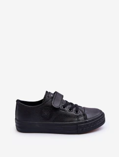 Detské kožené tenisky na zips Delmara Black