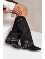 Kozaki Z Wywiniętą Cholewką Na Słupku Czarne Iveliri