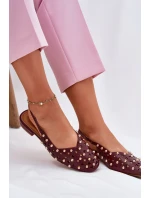 Zdobione Baleriny Na Płaskim Obcasie Bordowe Nilarisela