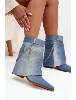 Botki Damskie Na Słupku Z Łańcuszkiem Jeansowe Ilyana