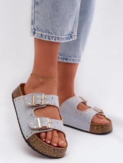 Dámské pantofle se zlatými sponami a knoflíky Modré Tervina