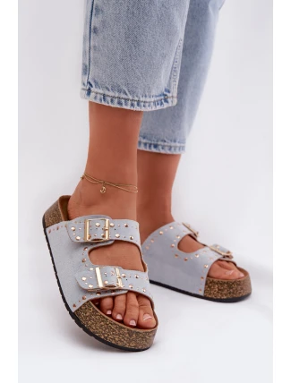 Dámské pantofle se zlatými sponami a knoflíky Modré Tervina