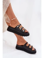 Klapki Damskie Na Platformie Z Paskami Czarne Nimiotte