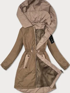Tmavobéžová dámska bunda so šnúrkou v páse S'West (B8352-12)