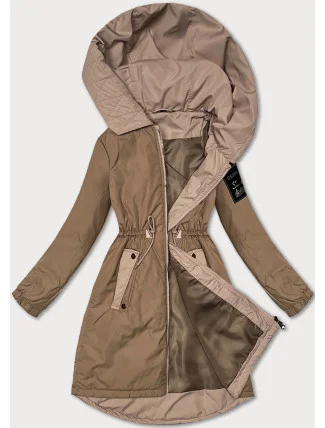 Tmavobéžová dámska bunda so šnúrkou v páse S'West (B8352-12) Tmavobéžová dámska bunda so šnúrkou v páse S'West (B8352-12)