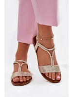 Damskie Płaskie Sandały Z Paskami S.Barski KV51-120 Złote