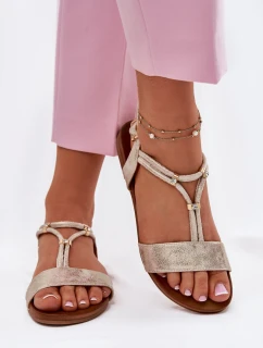 Damskie Płaskie Sandały Z Paskami S.Barski KV51-120 Złote