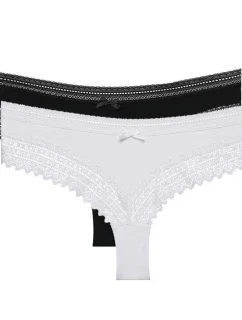 Dámske bavlnené brazilky s čipkou 2 ks DIM SEXY FASHION BRAZILIAN 2x - DIM - čierna