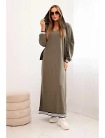Dámska súprava z viskózy s otvorenou mikinou a dlhou sukňou khaki