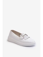 Lekkie Mokasyny Damskie Skórzane Na Platformie Białe S.Barski LR590