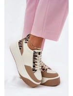 Sneakersy Damskie Na Masywnej Platformie Zebra Beżowe Tamorniel