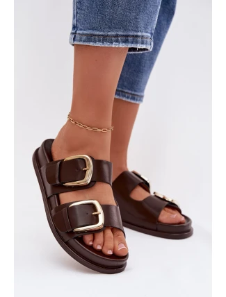 Dámské pantofle s zlatým přezkou čokoládové Rosivana