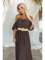 Boho maxi šaty 614-1 Chocolate - Numoco Boho maxi šaty 614-1 Chocolate - Numoco