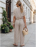 Dámske široké lyocellové nohavice béžové s hráškom FashionStreet UY3069 Dámske široké lyocellové nohavice béžové s hráškom FashionStreet UY3069