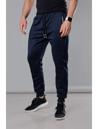 Tmavomodré pánske teplákové nohavice so sťahovacími lemami (8K167)