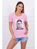 Dámska grafická blúzka púdrovo ružová