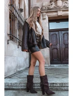 Dámské kotníkové boty na podpatku s třásněmi a žebrováním Zateplené Čokoládové Darlina