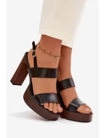 Dámské sandály na podpatku a platformě Eko kůže Černé Hanelia