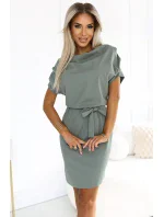240-4 ROXI šaty s asymetrickou sukňou a opaskom - farba OLIVE 240-4 ROXI šaty s asymetrickou sukňou a opaskom - farba OLIVE