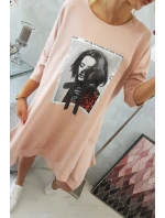 Šaty s potlačou a rozšíreným spodným dielom tmavo púdrovo ružové Šaty s potlačou a rozšíreným spodným dielom tmavo púdrovo ružové