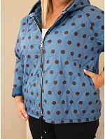 Dámska bunda Plus Size s kapucňou, s bodkovaným vzorom, džínsovo modrá